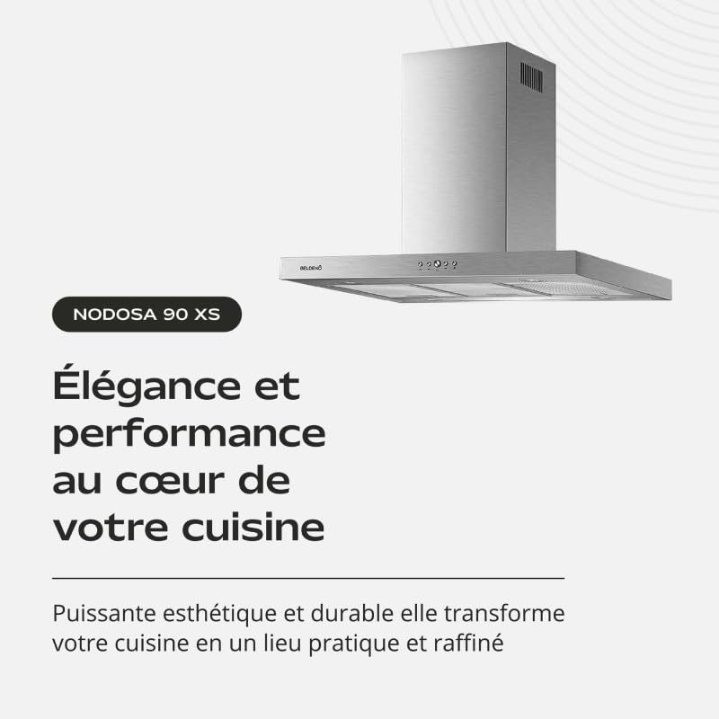 BELDEKO Hotte Îlot 90 cm Inox 553 m3/h 3 Vitesses - Marque Française