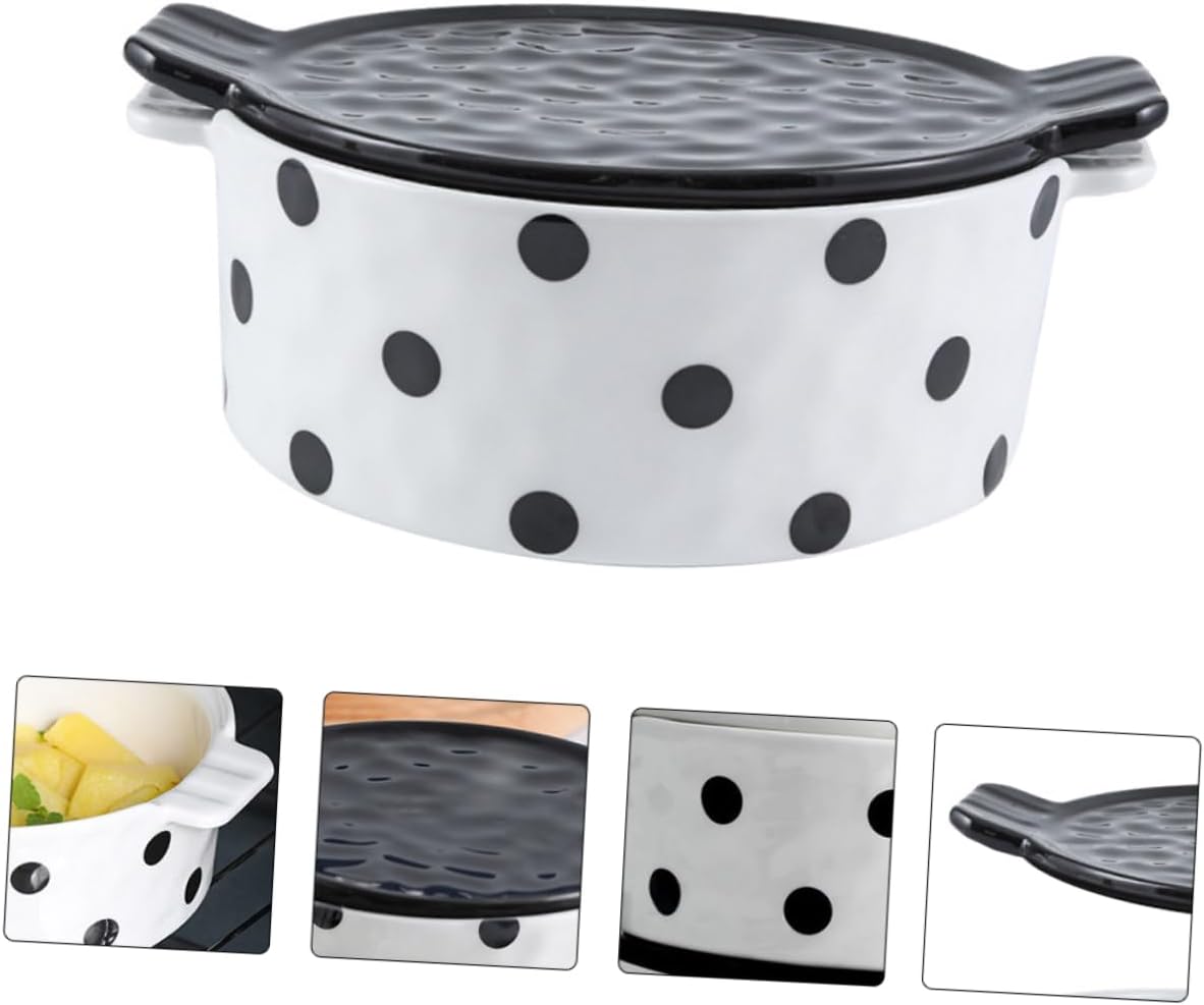 Black Dot Ceramic Baking Pan Lid Jelly Pan Oven Tray Baking Dish Soup Bowl Dessert Storage Fruit Holder Multi-functional Easy to Clean