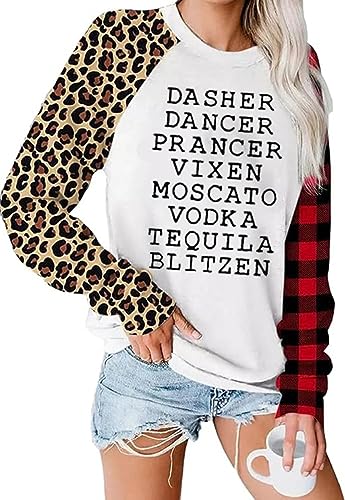 essential cocoon Womens Reindeer Alcohol Christmas Sweatshirt Dasher Dancer Prancer Vixen Moscato Vodka Blitzen Xmas Pullover(M,Leopard-1)