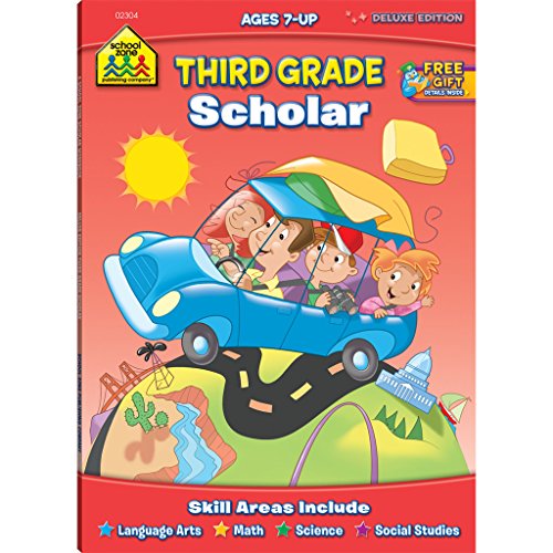 School Zone Third Grade Scholar Workbook: 64 Pages, 3rd Grade, Parts of Speech, Punctuation, Writing, Math, Addition & Subtraction, Social Studies, Science, Ages 7+