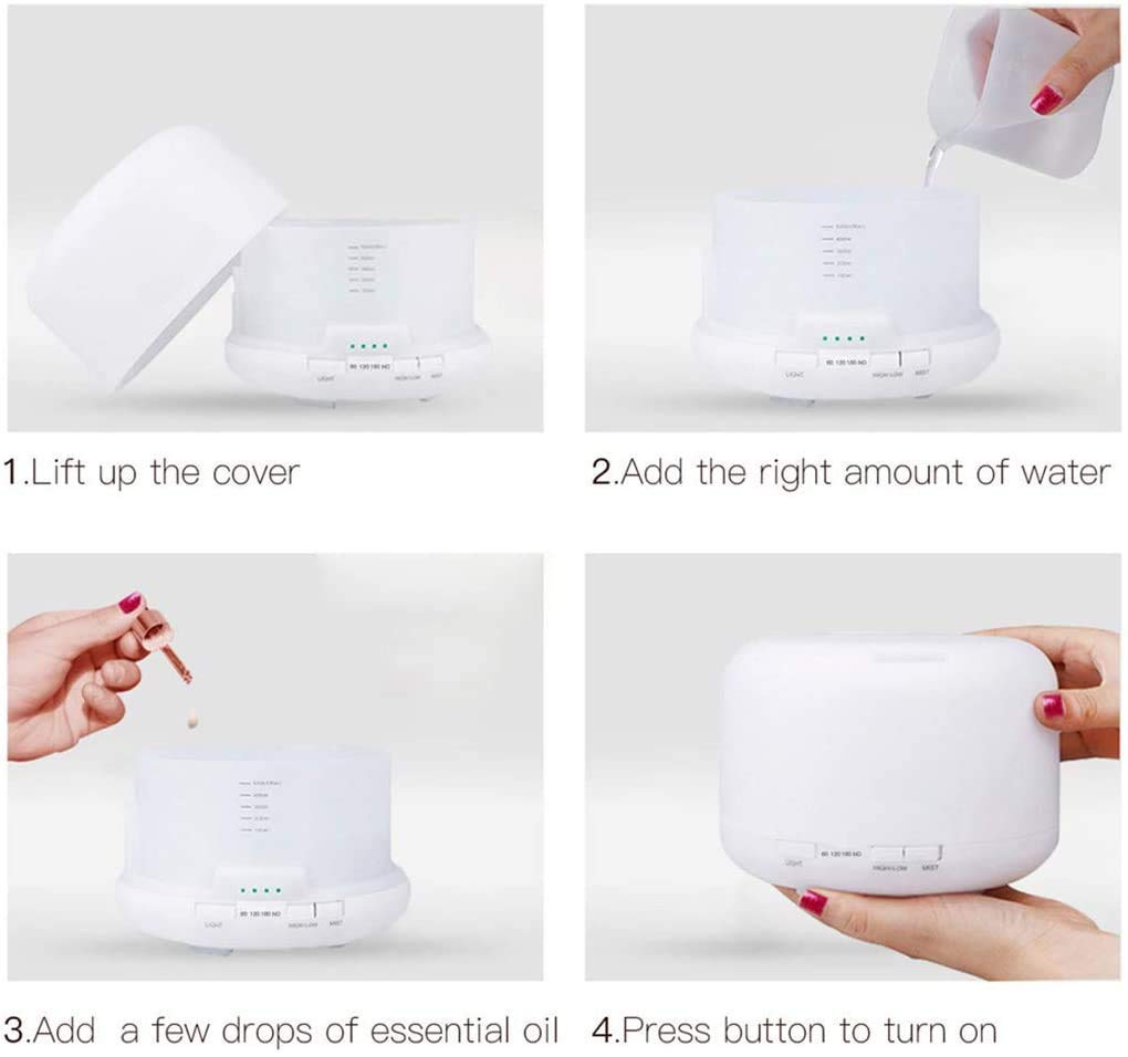 300mL/500mL Ultrasonic Air Humidifier with Waterless Automatically Shut-Off, 7 Colorful LED Lights, Aromatherapy Essential Oil Diffuser for Home, Office, Bedroom, Baby Room, SPA (500ML)