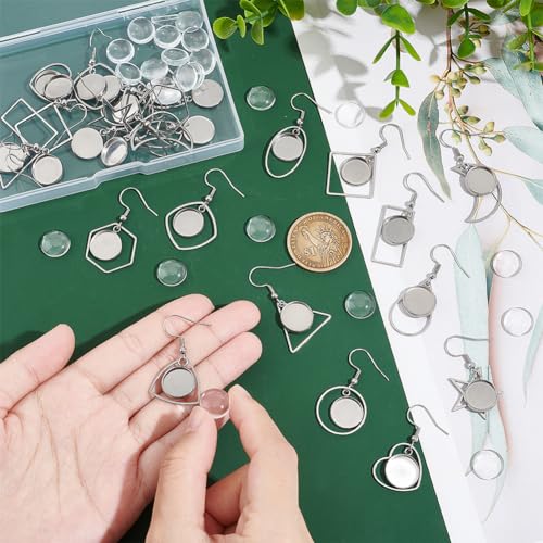 UNICRAFTALE About 12 works 12 Styles Stainless Steel Earring Bezel Trays Glass Blank Dome Dangle Earrings Cabochon Settings Wire Earring Hooks with Round Glass Cabochon Trays for Jewelry Making - Image 3