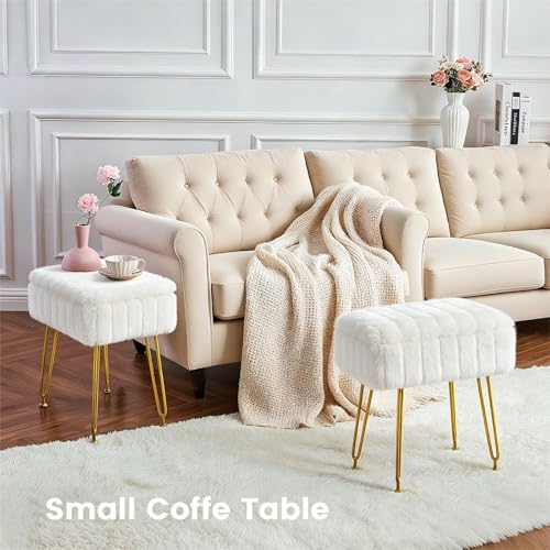 FUXA Vanity Stool Chair with Storage, Faux Fur and Metal Legs, White by FUXA - Used condition - Image 6