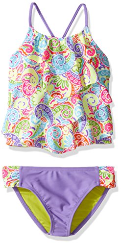YMI Girls' Tiki Two Piece Flounce Top Swimsuit