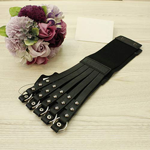 Fityle Senhoras Estiramento Rebites Cinto Cinto Oco Couro Espartilho Vestido Cintura - Preto