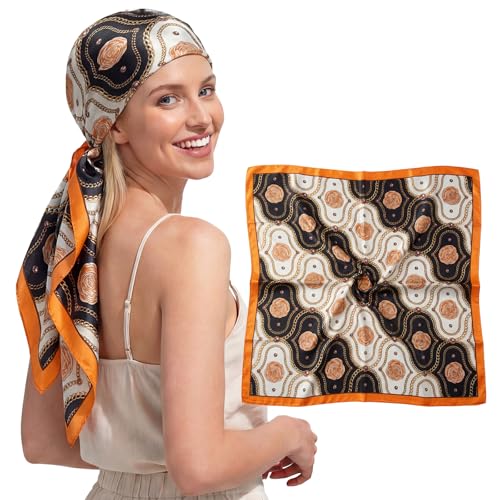 RIIQIICHY 35 Inches Head Scarf for Women Silky Feel Hair Wrapping Square Printed Scarves Top Bag Accessory C012