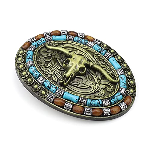 HASLED Boucle Ceinture Tête de Vache, Boucles de Ceinture Cowboy 99 x 75mm, Matériau en Alliage de Zinc, Tribu Unique - Boucles à Rouleaux pour Remplacer et...
