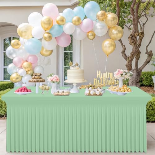 Image of Smiry 2 Pack Spandex Elastic Fitted Table Cloth Skirt for 6FT Table | Stretch Washable Table Cloth, Banquet Table Cover for Wedding, Party, Indoor & Trade Shows, (Light Green, 72Lx30Wx30H)