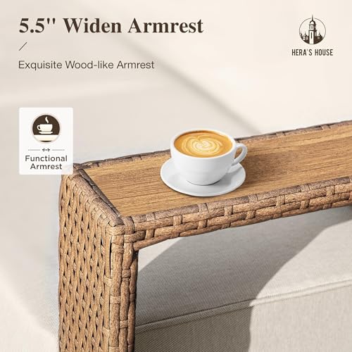 Image of HERA'S HOUSE Patio Sectional Furniture Set with 10 inch Thick Cushions, Outdoor Modular Couch Sofa Set, 5 Seats Yellow Rattan Conversation Sets for Deck Yard Lawn