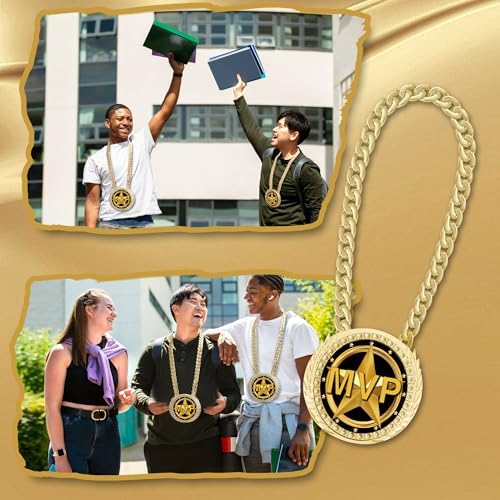 Gold MVP Award Medals Necklace - 6" Big Sports Achievements Champ Medal with Turnover Chain for Most Valuable Player,Champion Chain for Sports Competitions Celebration, Prize Gifts - 4