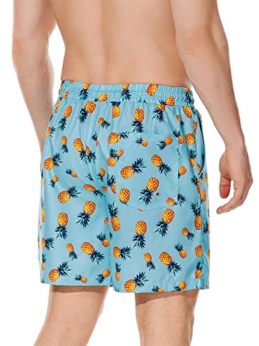 Century Star Mens Swim Trunks with Compression Liner Quick Dry Bathing Suits with Pockets Swim Shorts Pale Blue Pineapple Medium3