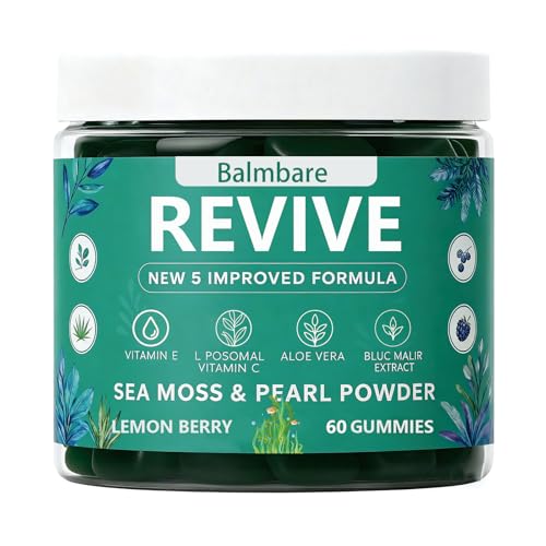 Balmbare Revive Gummies for Hair Loss with Organic Irish Sea Moss Pearl Powder Vitamins C & E Aloe Vera - Supports Healthy Hair Skin & Nails Growth (1pcs)