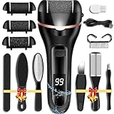 Callus Remover for Feet Electric Foot File, 13-in-1 Professional Pedicure Tools Foot Care Kit, Foot Scrubber Pedi for Hard Cracked Dry Dead Skin, 3 Rollers, 2 Speed, Battery Display (Black)