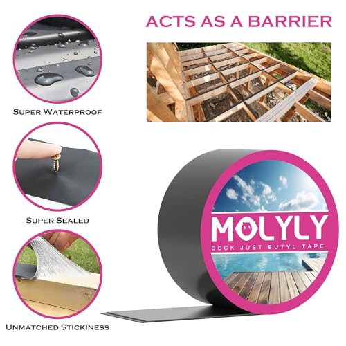 MOLYLY Butyl Joist Tape for Decking - 3inch 2pack Deck Joist Tape for Decks, Self Sealing and Weather-Resistant Butyl Tape for Decking, Deck Joist Tape for Protecting Joist Deck Beams Wood