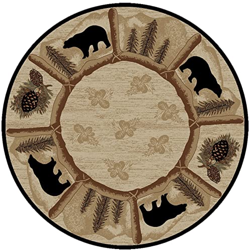 Rug Empire Rustic Lodge Area Rug, Round, Bear Cabin, Multi 7472
