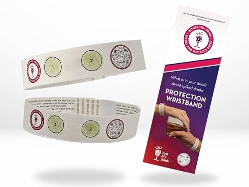 Wristband Bracelet Tester Designed to detect or Test GHB in 10 Seconds. Pack with 4 Wristband - 8 Tests in Total (2 GHB Test per Wristband). Spiking Drink Protection Detector