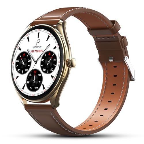 Pebble Royale Legend Slimmest Smart Watch for Men and Women, 1.43" AMOLED Display, Bluetooth Calling, Premium Build, Always-On Display, Multi Sports Mode, Health Suite, Whiskey Brown