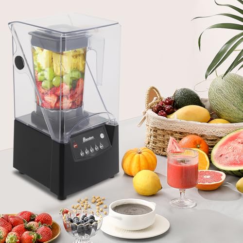 Commercial Blender with Soundproof Cover, 1.8L/60oz 2600W Commercial Fruit Juice Smoothie Maker, High-Speed Heavy Duty Countertop Blender for Ice Crushing Smoothies Shakes Purees, Restaurant/Home Use