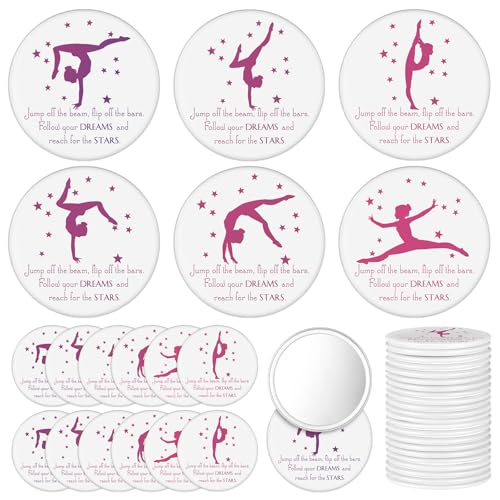 CroBlissful 18 Pcs Gymnastics Party Favor Bulk Mini Compact Mirror for Women Gymnastics Gifts 2.76 Inches Inspirational Stocking Stuffers for Sports Lover Team Gym Supplies(Pink and Purple)