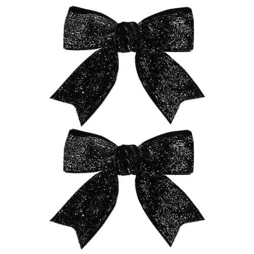 Glittery Black Velvet Ribbon Bow Hair Clip 3inch Handmade Cute Alligator Barrette Pins Bowknot Hair Accessory Small for Little Teen Toddler Baby Girls Kids Women Xmas Gift