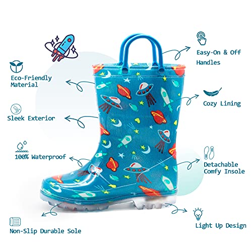 Euxterpa Toddler-Kids Waterproof Light Up Rain Boots With Handles For Boys Little Kid Size 2 Spaceship #TOP1