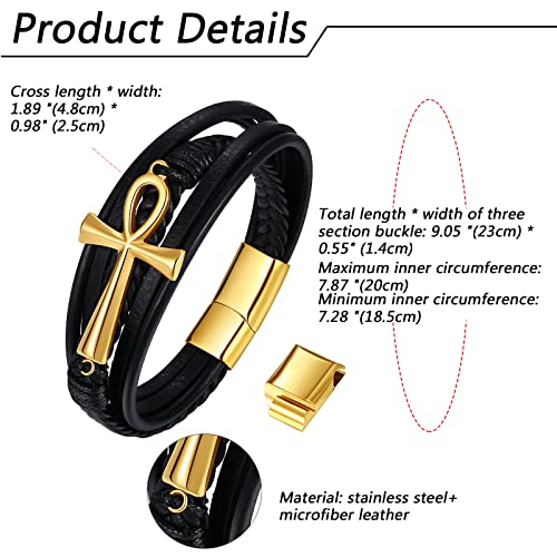 Pulsera de cuero NMQLX para hombre y mujer con ankh miniatura 3