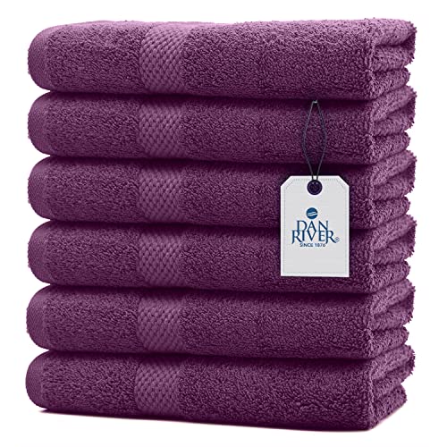 Dan River Luxury Hand Towels Set Pack Of 6 (16X28 In) 100% Ring Spun Cotton, Ultra Soft, Lightweight And Highly Absorbent, Perfect For Salon, Spa, Gym, Shower, Hotel And Bathroom, 600 Gsm – Purple #TOP4