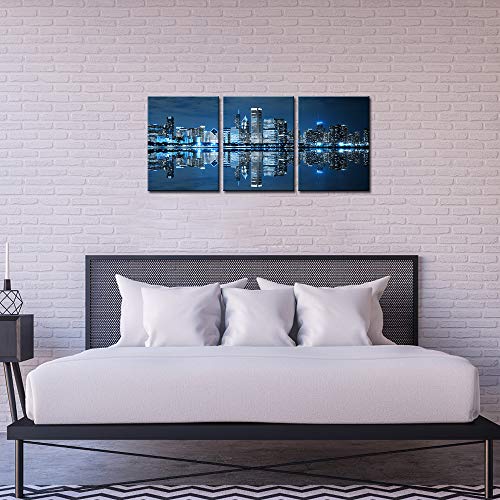 Nachic Wall Chicago Pictures Decoration Blue Chicago Wall Art Canvas City Painting Prints Framed Modern Home Living Room Bedroom Decor #TOP4