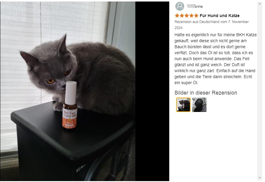 Haustierfellpflegeöl für Hunde & Katzen – Verfilzungsentferner für glänzendes, seidiges Fell, mit Kollagen & natürlichen Ölen, Leave-in-Formel, 30 ml