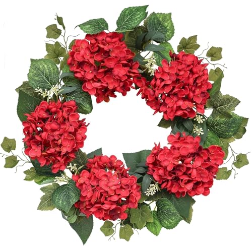 Hometrance Burgundy Hydrangea Spring Wreath for...