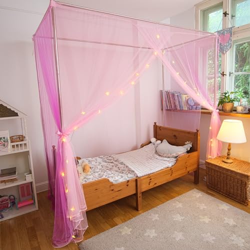 Twin Canopy Bed Frame - Princess Bed, Stainless Steel Canopy Poles for Girls Bed, Easy Installation, Canopy Bed Curtains Twin Bed Canopies & Drapes 4 Corner, Bed Canopy Decor (39\'\' X 78\'\' X 78\'\')