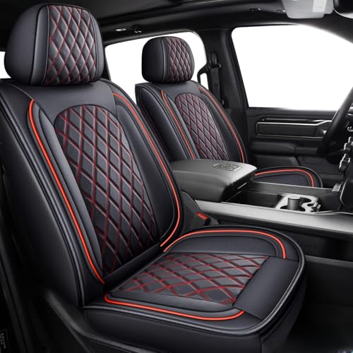 Image of MIROZO Front Ram Seat Cover Fit 2009-2026 RAM 1500 /2500 /3500 Crew Quad Cab | Leather Ram Seat Cover,Waterproof Truck Seat Covers,Red Car Seat Cover,Car Seat Protector,Front Seat Covers For Ram