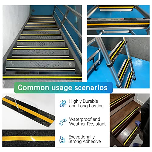 Rxjt Anti Slip Tape With Reflective Strip For Stairs| Reflective Anti Slip Tape| Grip Tape For Stairs| Stair Treads Non Slip Tape| Non Skid Tape| Non Slip Tape| Outdoor Waterproof |2In*16.4Ft 80 Grit #TOP4