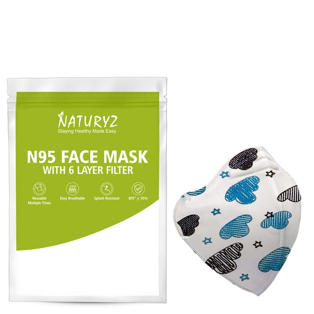 Naturyz N95 NIOSH & ISO Certified Reusable Face Mask With 6 Layer Protection | Nose pin & Adjustable Ear Loops With 95% Filtration(Adults, kids, Boys & Girls) (Kids Pack of 1)