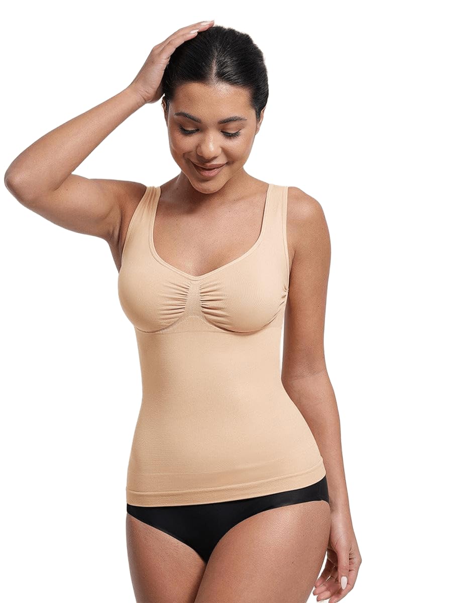 shop the edit SHOP Women's Shaping Tank Top with Bust Support – Waist & Abdomen Control Camisole with Wide Straps, Seamless Compression Shapewear for Smoothing Under Clothes-picture-38