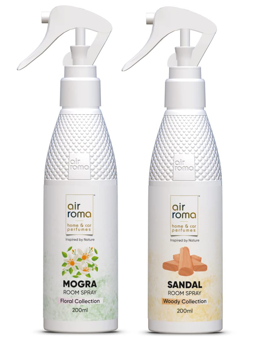 Combo Pack Air Freshener, Magic Mogra & Sweet Sandal, Long- Lasting Odour Eliminator, For Home & Office Use, Combo Pack Of 2, 200Ml Each - Liquid