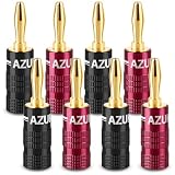 バナナプラグ 24K金メッキ オーディオ用 12AWG～18AWG ゲージサイズ4mm ソルダー不要 ダブルネジ固定式 スピーカーケーブルコネクター 8個