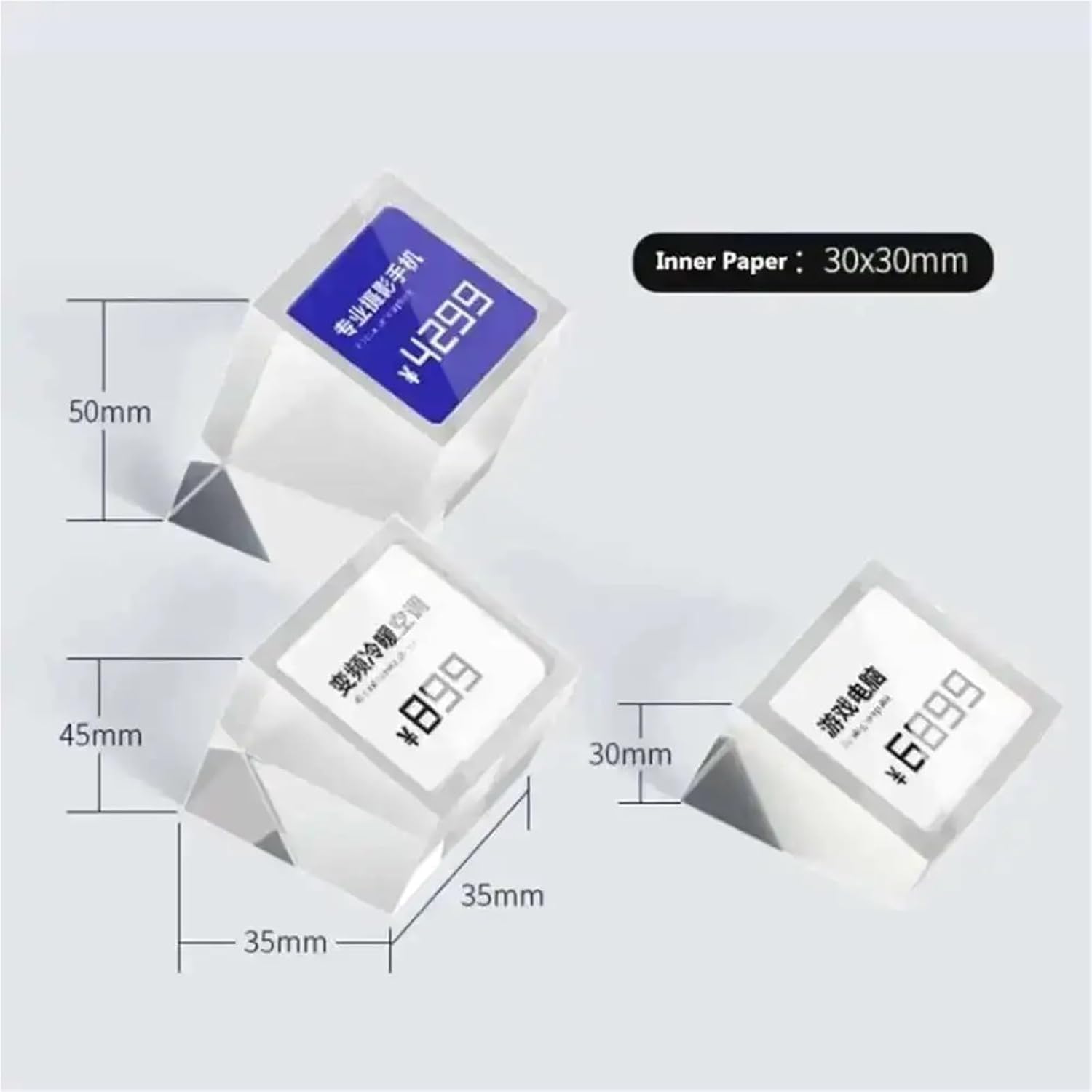 5pcs Price Name Label Paper Card Tag For Jewelry Watch Counter Top Mini Acrylic Sign Holder Display Stand(Large)