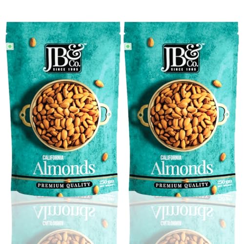 Image of JB&CO Premium California Almonds (Badam) 500g | Crunchy, Natural & Fresh | Rich in Protein, Fiber & Vitamin E | Healthy Dry Fruits Snack 250g X 2