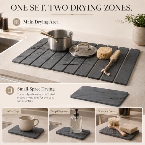 MOONEDGE Large Stone Dish Drying Mat for Kitchen Counter, 24x16in - image 5