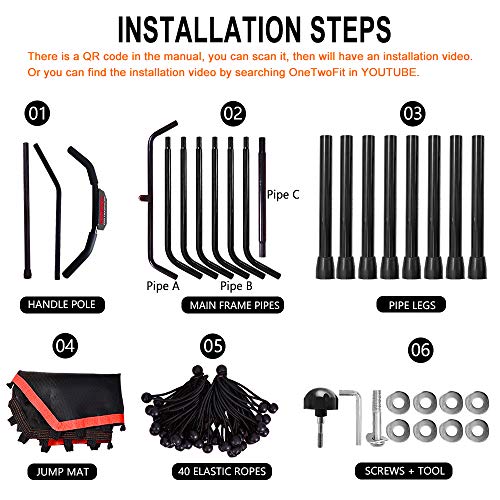 Onetwofit 51" Silent Trampoline With Adjustable Handle Bar, Fitness Trampoline Bungee Rebounder Jumping Cardio Trainer Workout For Adults #TOP5