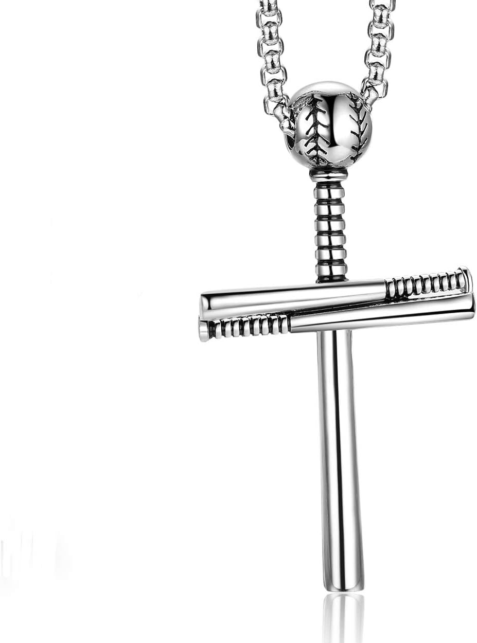 Rehoboth Baseball Bat Cross Pendant Necklace for Men Women With 24" Stainless Steel Chain Black Gold Silver - Image 2
