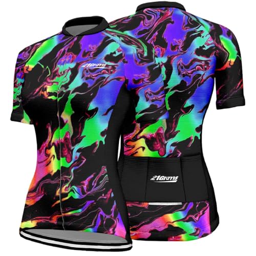 Mateju Maillot Ciclismo para Mujer Manga Corta Ropa Ciclismo Cómodo Transpirable Exterior, Verano Secado Rápido Camisetas Manga Corta Camiseta Elástico, XS-3XL (Púrpura Negro,S)