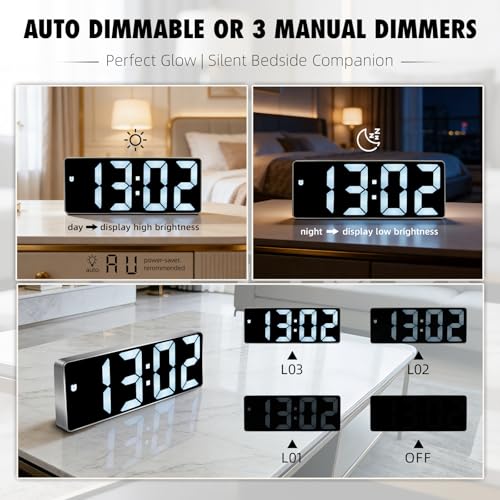 Reloj despertador digital AuraSync de diseño rectangular moderno y cara negra LED 5