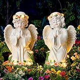 Amyhill 2 Pack Angel Garden Decor Statue Solar Outdoor Figurine Angel Gifts for Women Mom Grandma Light up Cherub Ornaments Outside Yard Lawn Patio Porch Sculpture Decorations