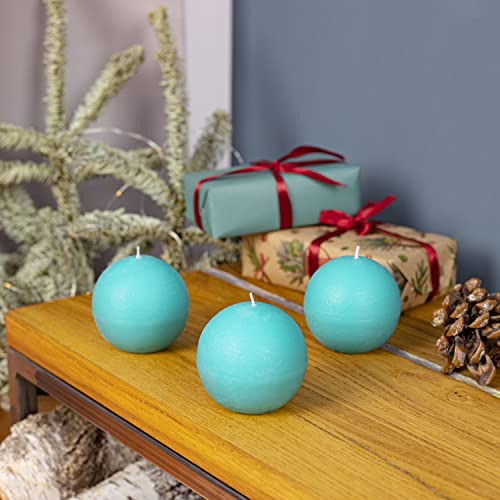 Candwax Candle Set Of 3 Round Candles Ball 3 Inch - Perfect Candle Decor As Wedding Decoration And Candles Romantic - Unscented Shaped Candles Long Burning - Turquoise Candles #TOP4