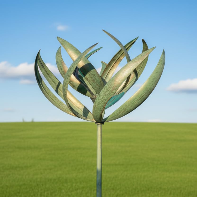 Marissa's Garden & Gift Burghley wind sculpture spinner variations (Verdigris with Gold brush)