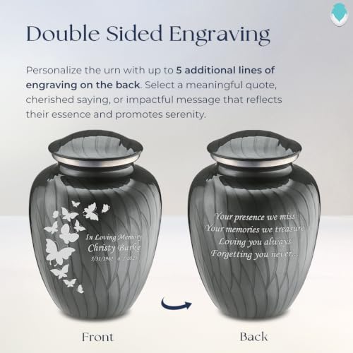Image of Geturns Embrace Adult Custom Butterfly Cremation Urns for Human Ashes I Pearl Silver Large Funeral Urn for Female and Male I 200 lbs (Pearl Silver)