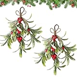 LUKIUP 2 Stück Weihnachts Mistelzweig Dekoration, künstlicher Mistelzweig zum Aufhängen künstlicher Mistelzweig zum Aufhängen Weihnachtsbaum Zubehör fur Weihnachten
