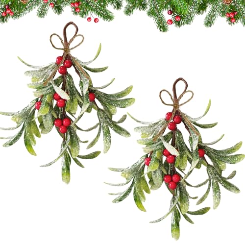 LUKIUP 2 Stück Weihnachts Mistelzweig Dekoration künstlicher Mistelzweig zum Aufhängen künstlicher Mistelzweig zum Aufhängen Weihnachtsbaum Zubehör fur Weihnachten